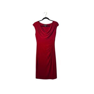 Lauren Ralph Lauren Woman’s Red Cocktail Stretch Cap Sleeve Ruched Dress Size 8